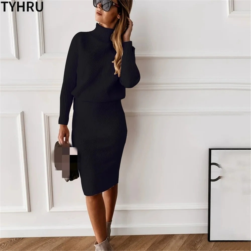 Women's Knitting Costume™ TYHUR Autumn Turtleneck Pullover Sweater and Slim Skirt Set