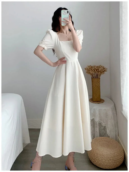 Women's Elegant Slimming Long Dress™ Puff Sleeves Square Collar Dress