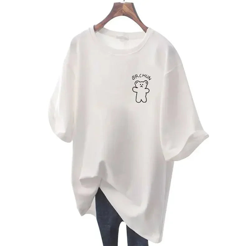Women's casual loose oversized T-shirt™ cartoon short sleeved cotton sweater