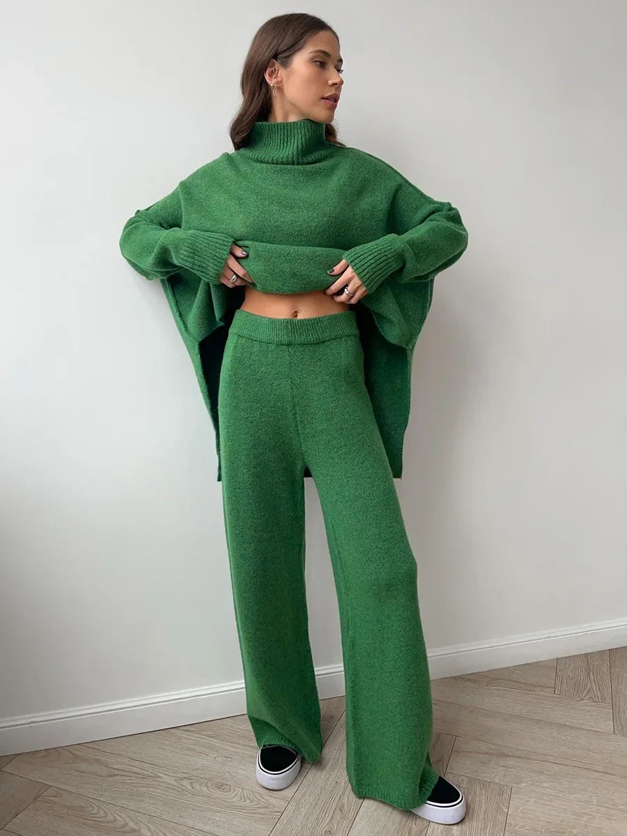 Women's Turtleneck Knitted Suits™ Thick Loose Pullover & Trousers Sets