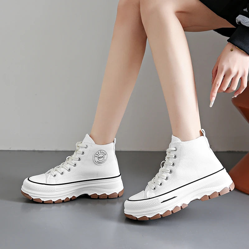 Women's Sneakers™ Lace-Up Casual Platform Height High Top Vulcanize Shoes