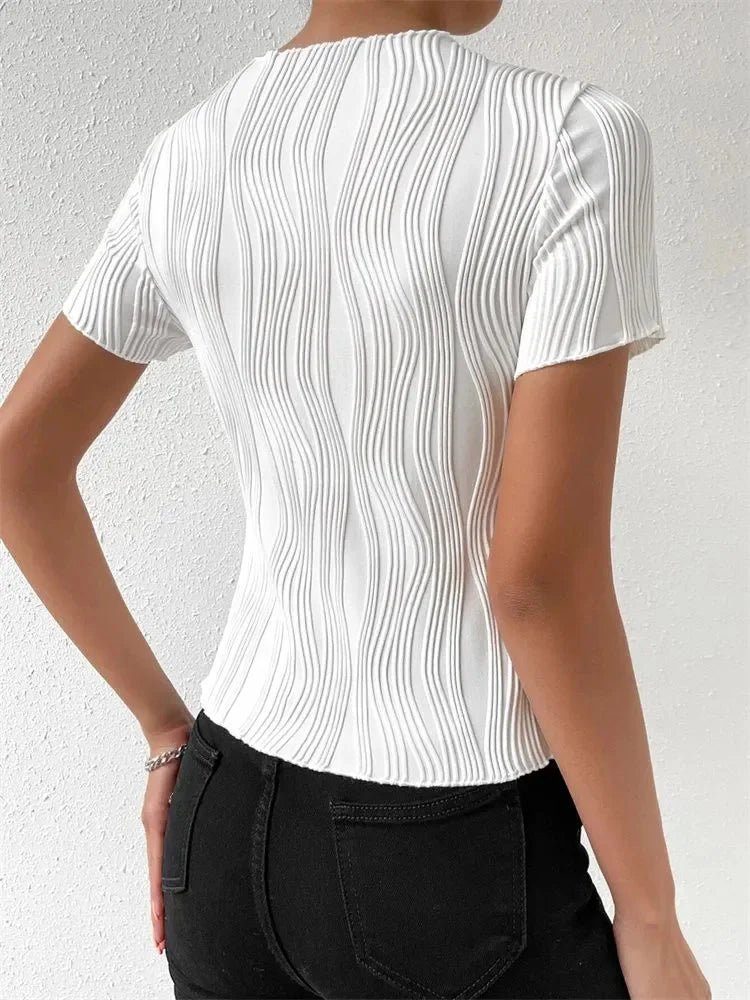 Women's Casual Round Neck Short Sleeve Tee™ Solid Color Rib-knit T shirt