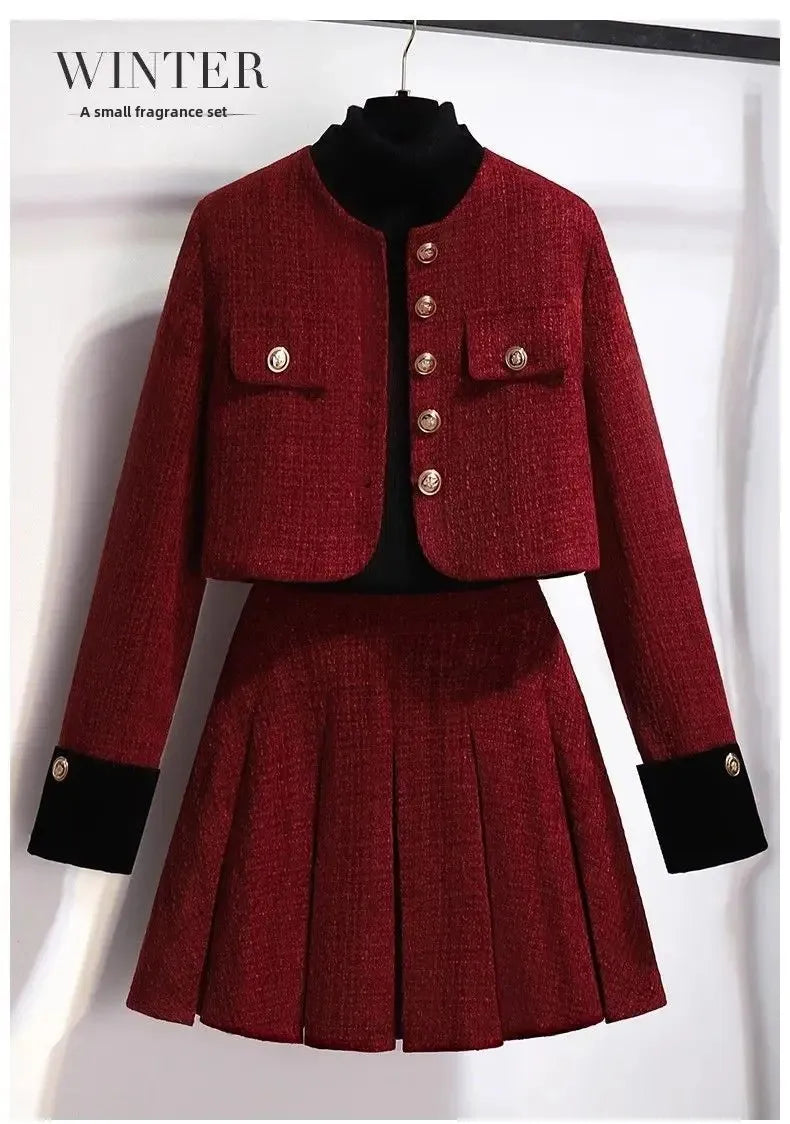 Women's Autumn Jacket & Skirt Set™ Thickened Plus Size Red Tweed Suit