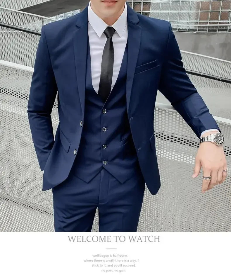 Men's Suit (Blazer+ Vest + Pants)™ Solid Color Casual Slim-fit Suit