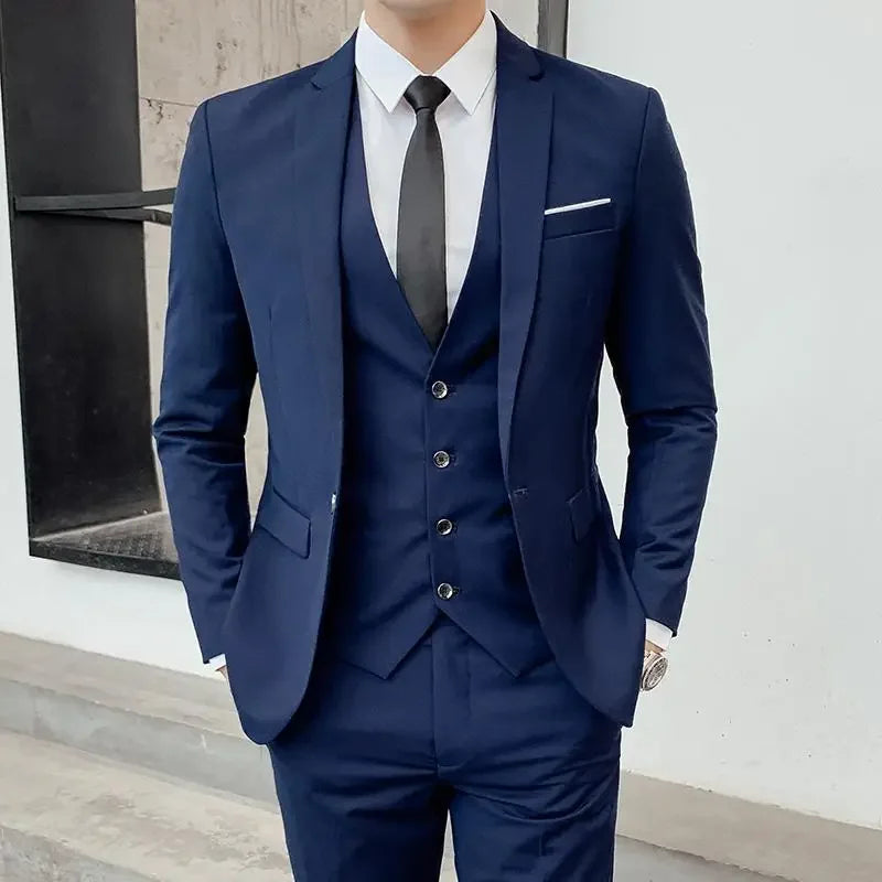 Men's Suit (Blazer+ Vest + Pants)™ Solid Color Casual Slim-fit Suit
