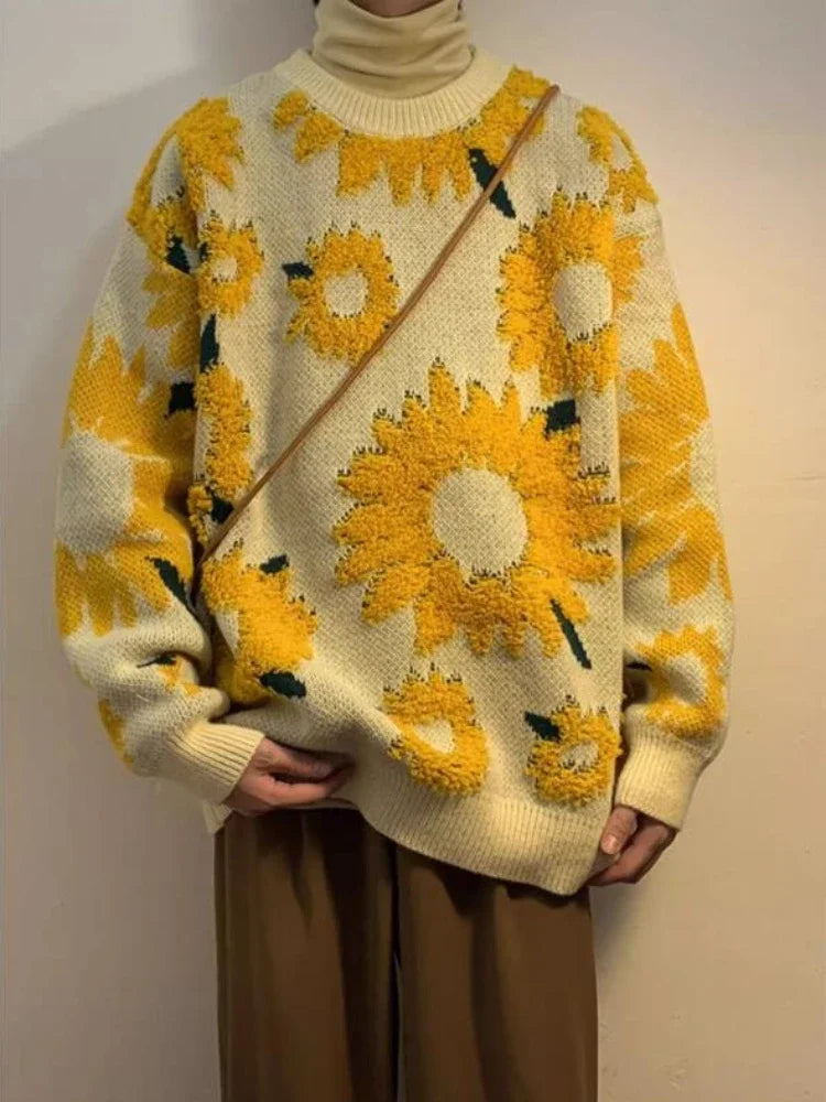 Men's Flocking Floral Sweater™ Baggy Spring Autumn Japanese Style Retro Knitwear