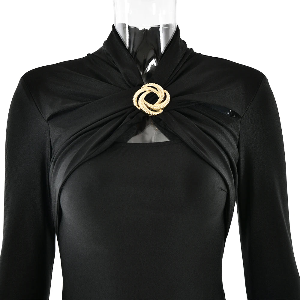 Women's Articat Tight Long Dress™ Elegant Long Sleeved Elastic Bodycon Pleated Hollowed Out Slim Dress