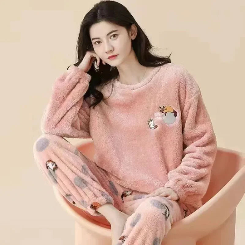 Women's Coral Velvet Pajamas™ Winter Cartoon Bear Padded Sets