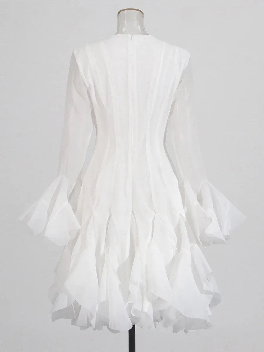 Women's Dress™ VGH Sweet Ruffles Elegant Knee Length Round Neck Flare Sleeve High Waist Spliced Button Dress