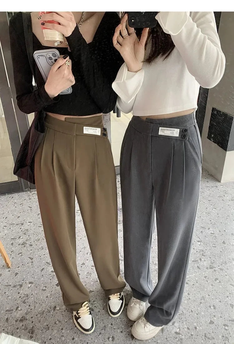 Women's High-Waisted Draped Bell Bottom Trousers™ Loose-Fit Floor-Length Straight-Leg Pants