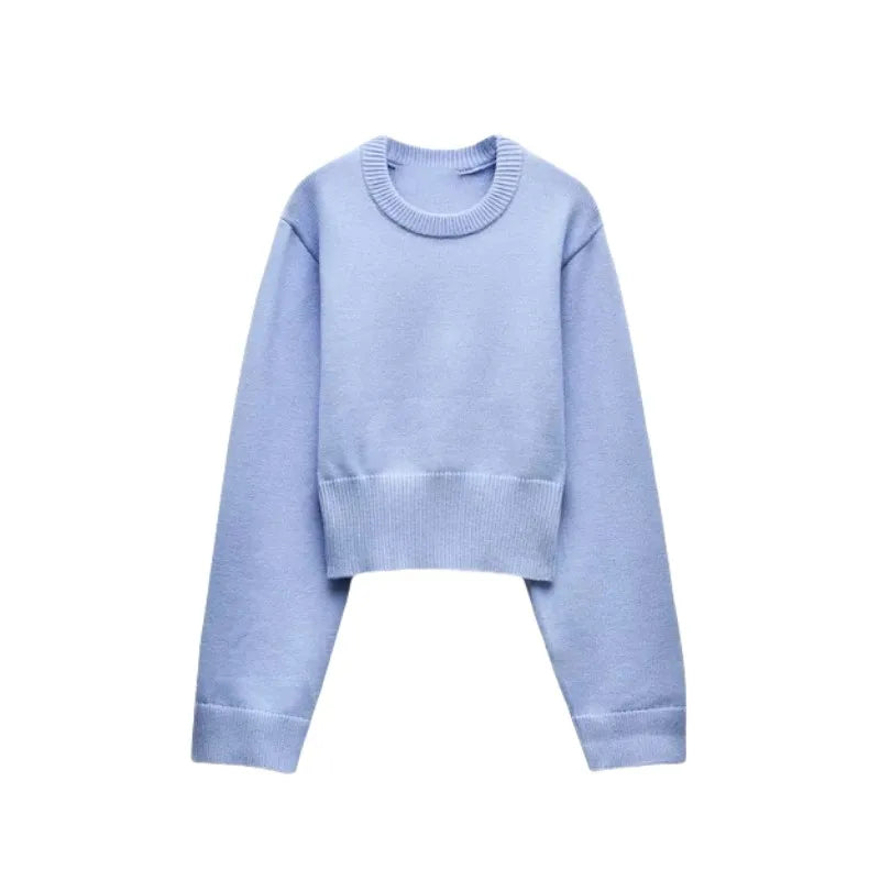Women's Knitted Traf Sweater™ Loose Long Sleeve Round Neck Ribbed Hem Short Cardigan