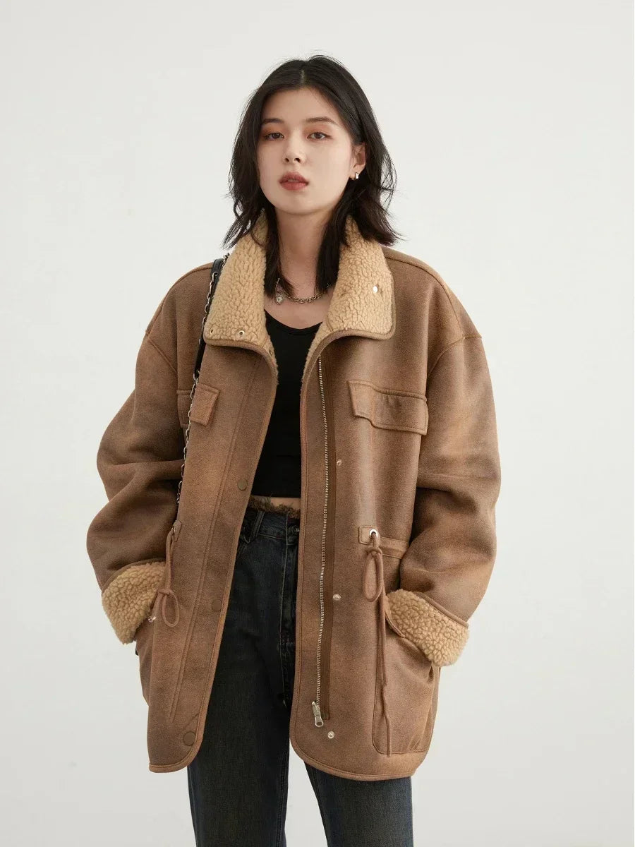 Women's Jackets™ CHIC VEN Thick Warm Solid Suede Reversible Outer Loose Coat
