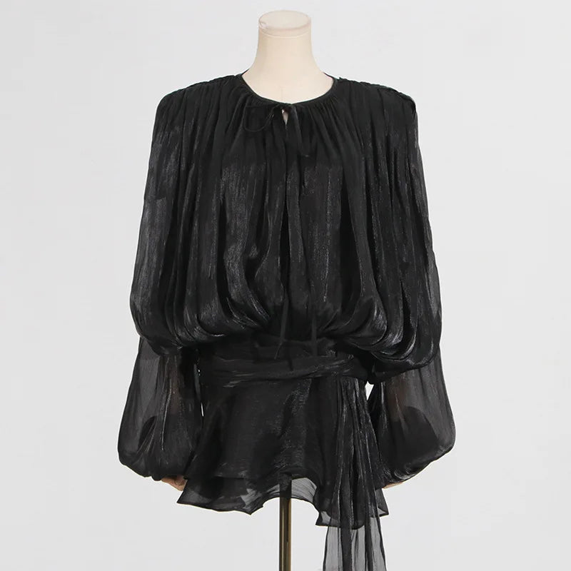 Women's Flounce Dress™ Loose V Neck Lace Up Hollow Out Lantern Sleeves Dress
