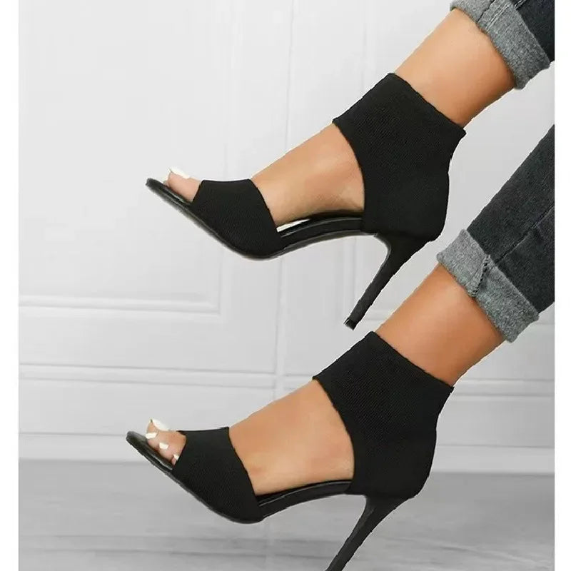 Women's High Heels™ Fish Mouth Knit Tie Back Strap Sandals