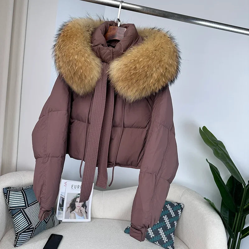 Women's Duck Down Loose Winter Jacket™ Real Fox Fur Raccoon Fur Collar Hooded Thick Warm Detachable Coat