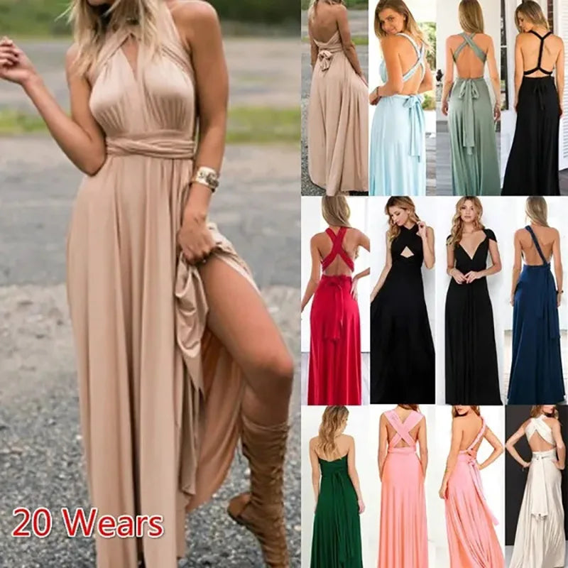 Women's Multi-worn V-neck Long Dress™ Strapped Summer Maxi Dress