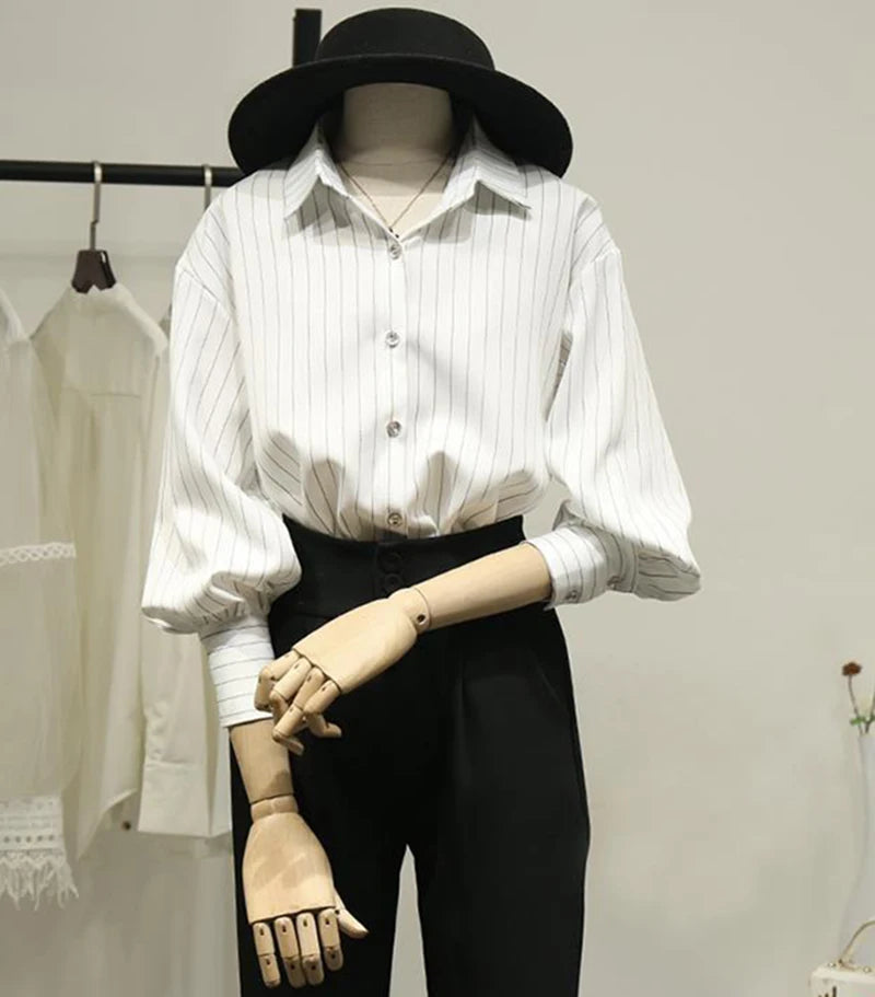 Women's Striped Shirt™ Y2K Summer Vintage Chic Loose Long Sleeve Office Ladies Shirt