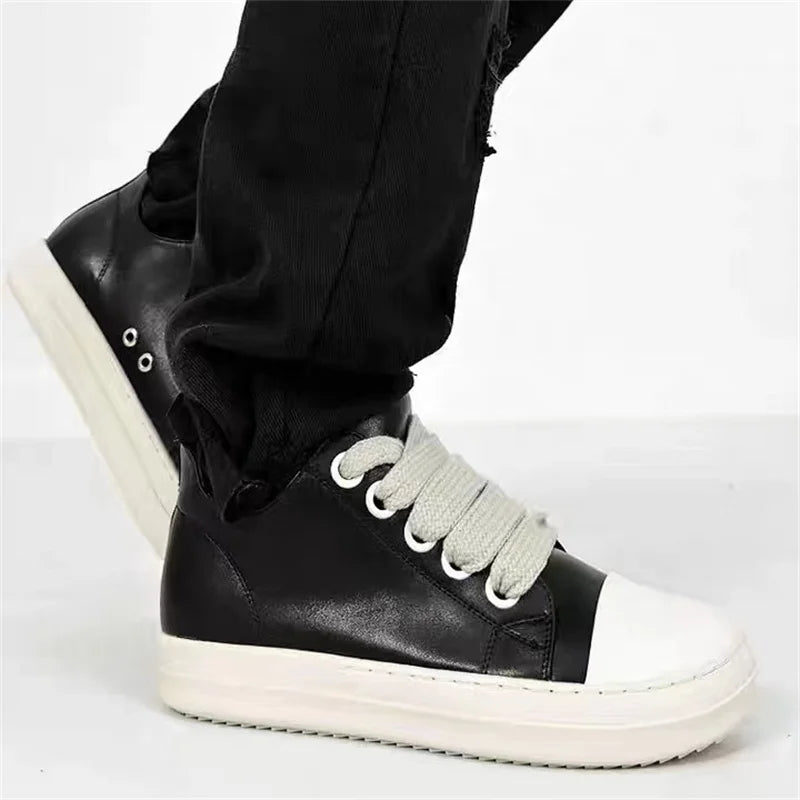 Women's Platform Sneakers™ Black Leather Zipper Lace Up Casual Shoes