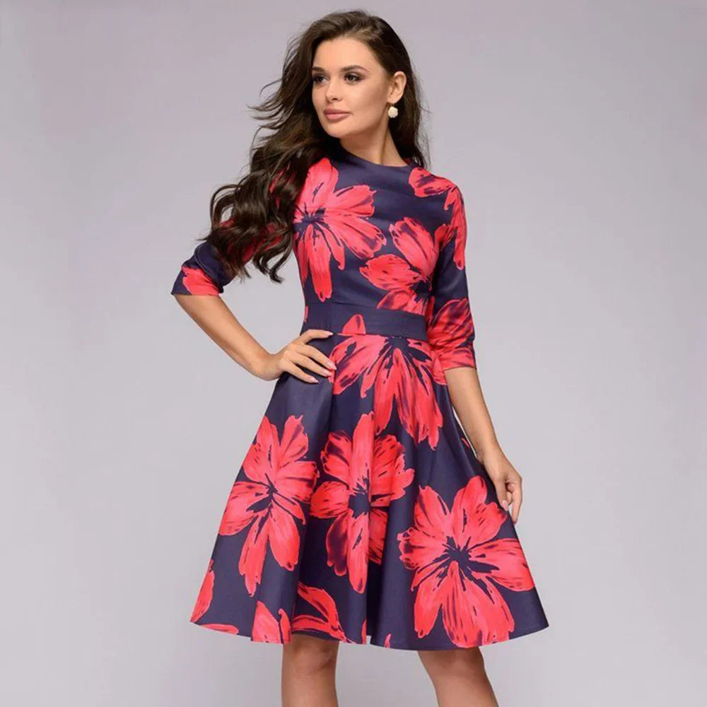 Women's Elegant Vintage Dress™ Round Neck Printed A- line Dress