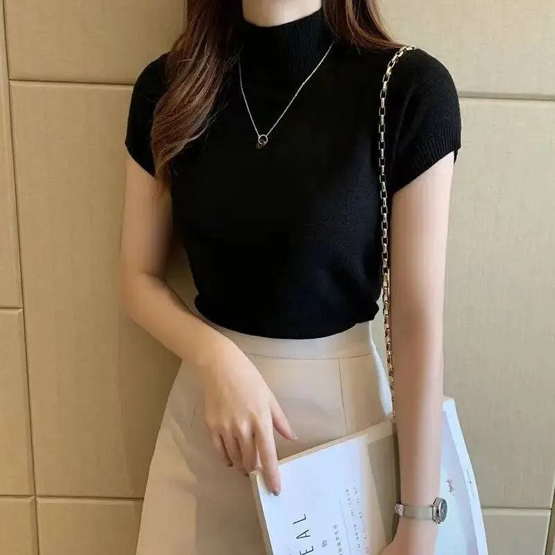 Women's Half-High Neck T-Shirt™ Casual Korean Style Elegant Tops