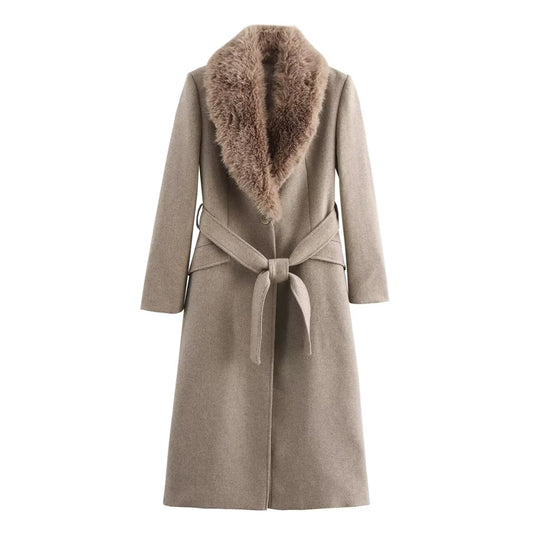 RARF Women's Belt Fur Collar Coat™  Flip Collar Pocket Button Decoration Wear