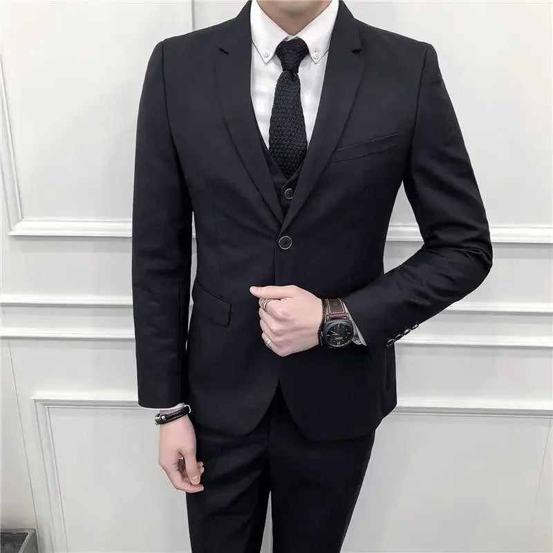 Men's Suit (Blazer+ Vest + Pants)™ Solid Color Casual Slim-fit Suit
