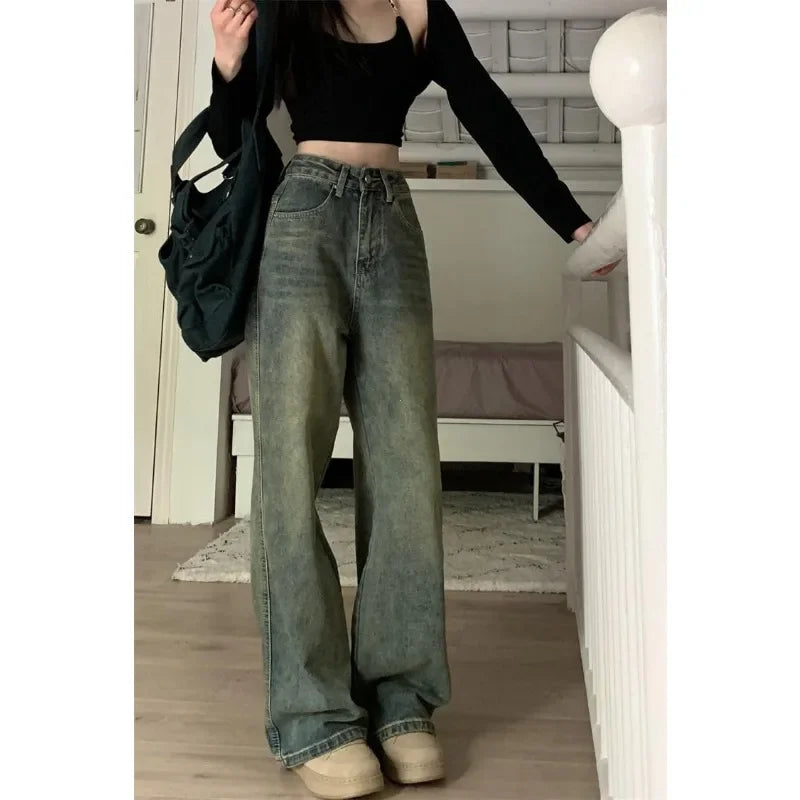 Women's Baggy Jeans™ Y2K Vintage Irregular High Waist Slimming Wide Leg Mop Long Pants Blue Baggy Jeans