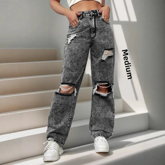 Women's Long Pants™ Hole Punch Casual Denim Trousers