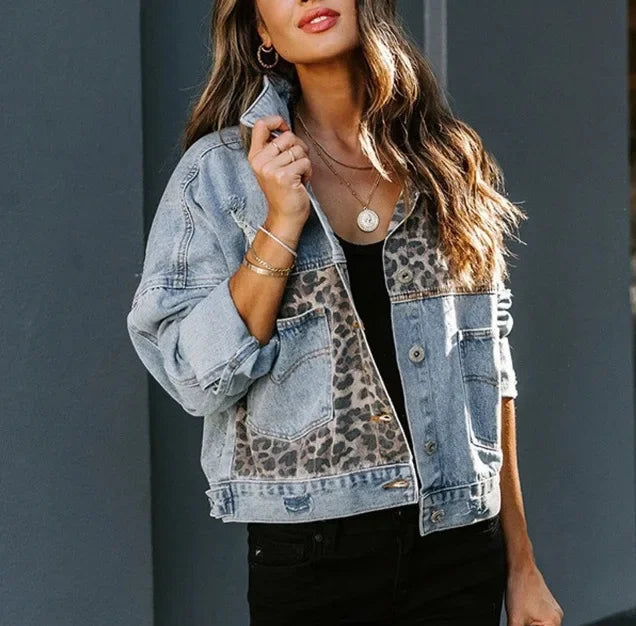 Women's Amazon Denim Jacket™ Long Sleeve Leopard Printed Jacket