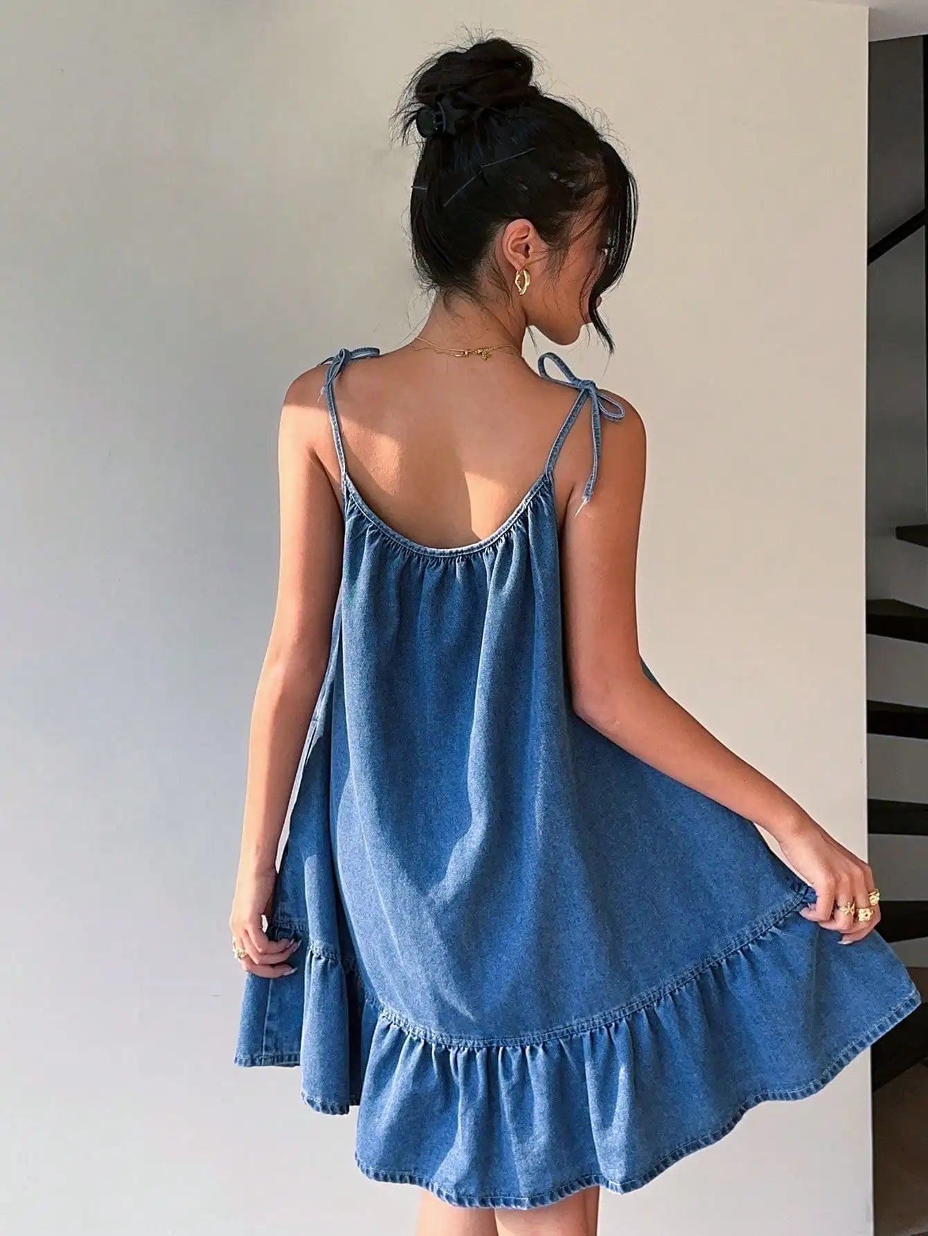 Women's French style bandeau denim dress™ elegant fashionable loose fit Dress