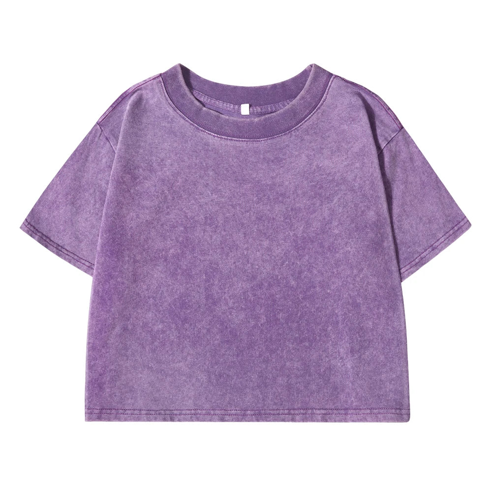 Women's Short Washed T-Shirts™ Soft Cotton Short Sleeve Retro Crop Tees