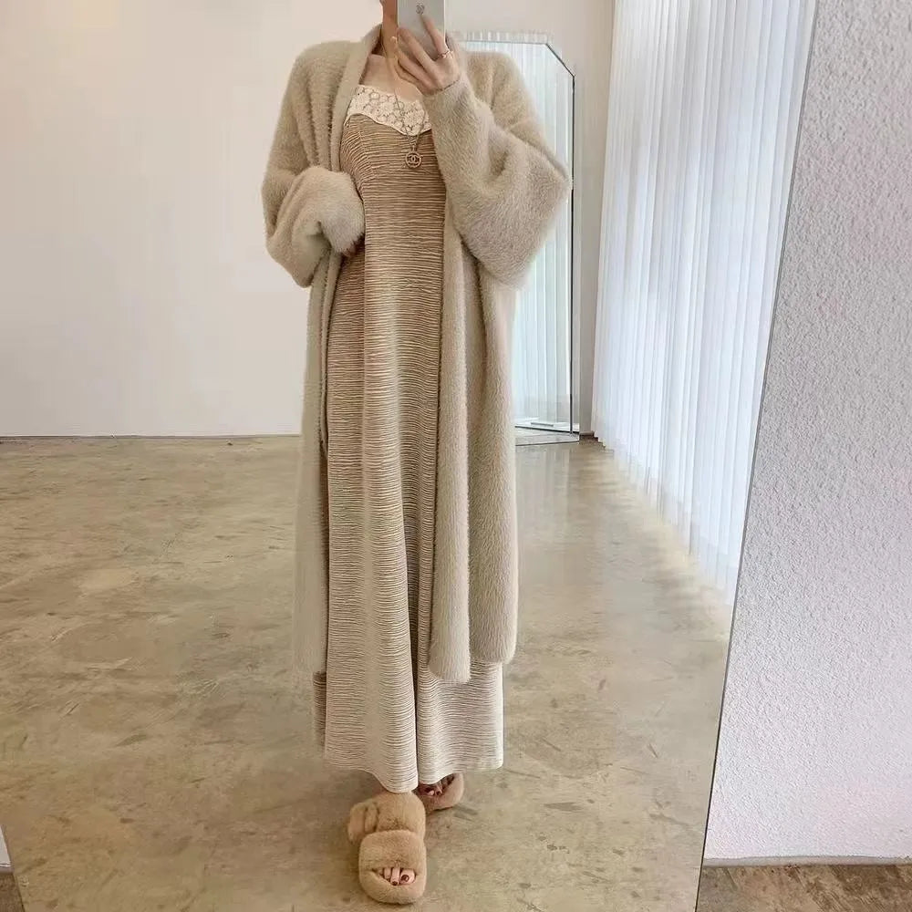 Women's Long Cardigan Coat™ Knitted fluffy Long Sleeve Cashmere Sweater Coat