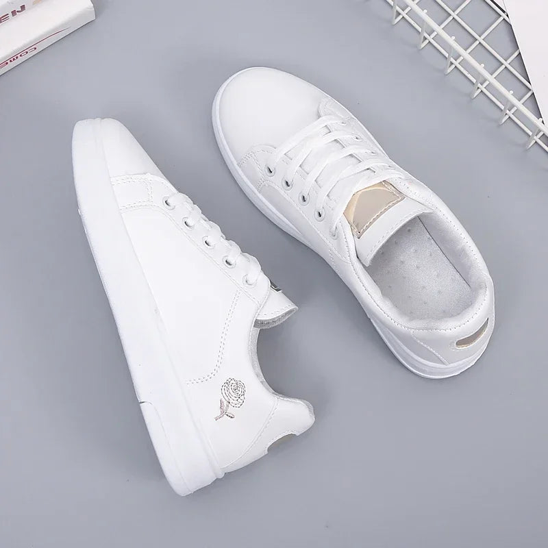 Women's Pu Casual Shoes™ White Breathable Flower Lace-Up Sneakers