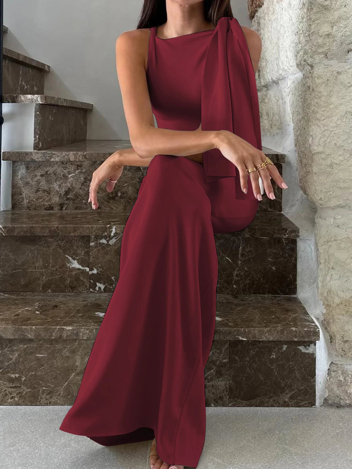 Women's  Solid O Neck Sleeveless Patchwork Dress™  Bodycon Maxi Prom Summer Dress