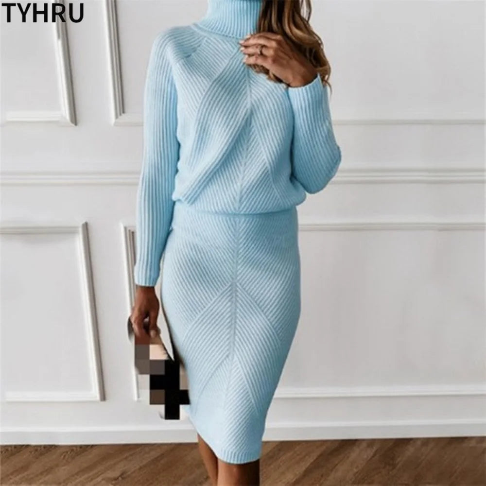 Women's Knitting Costume™ TYHUR Autumn Turtleneck Pullover Sweater and Slim Skirt Set