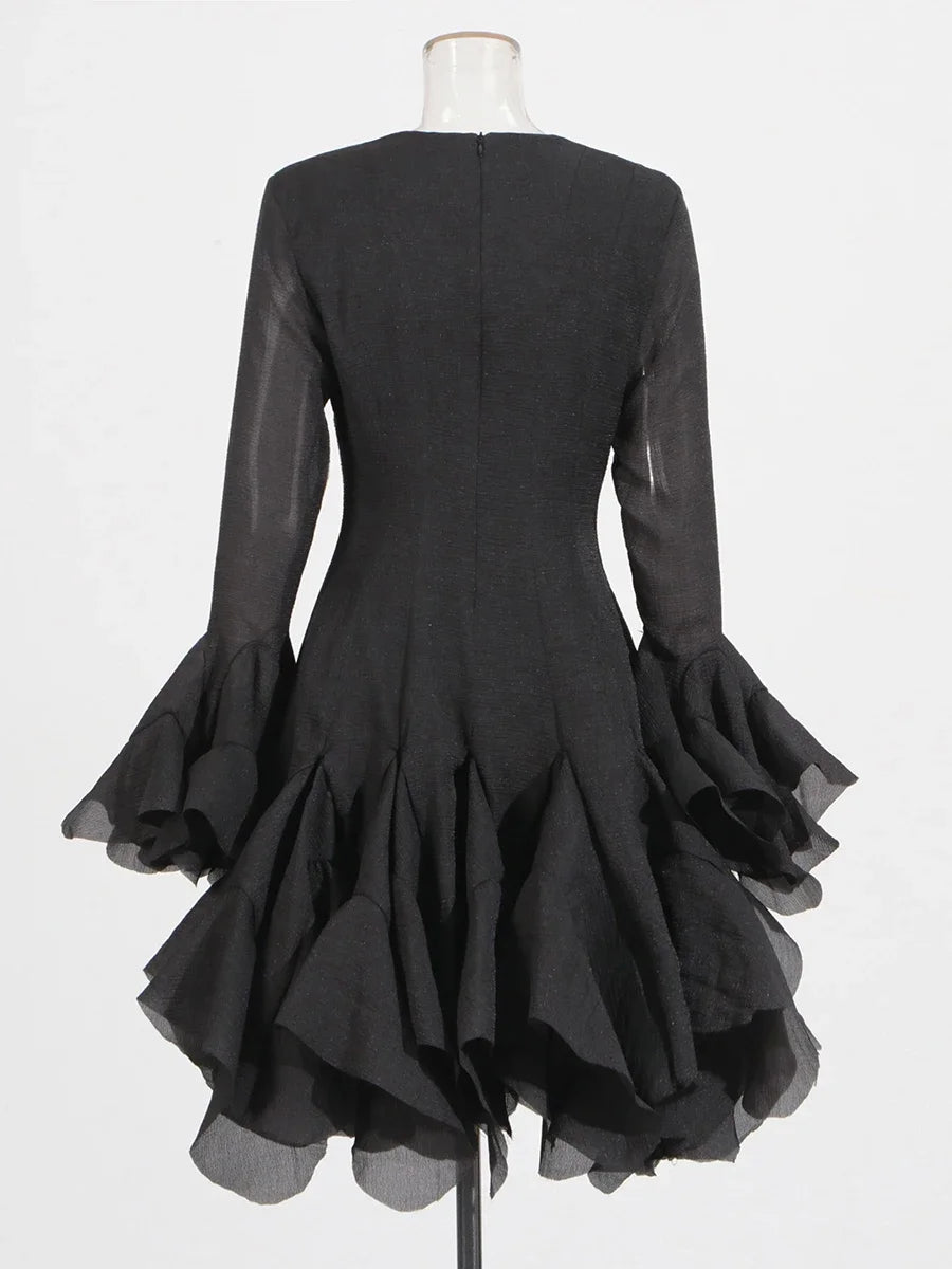Women's Dress™ VGH Sweet Ruffles Elegant Knee Length Round Neck Flare Sleeve High Waist Spliced Button Dress