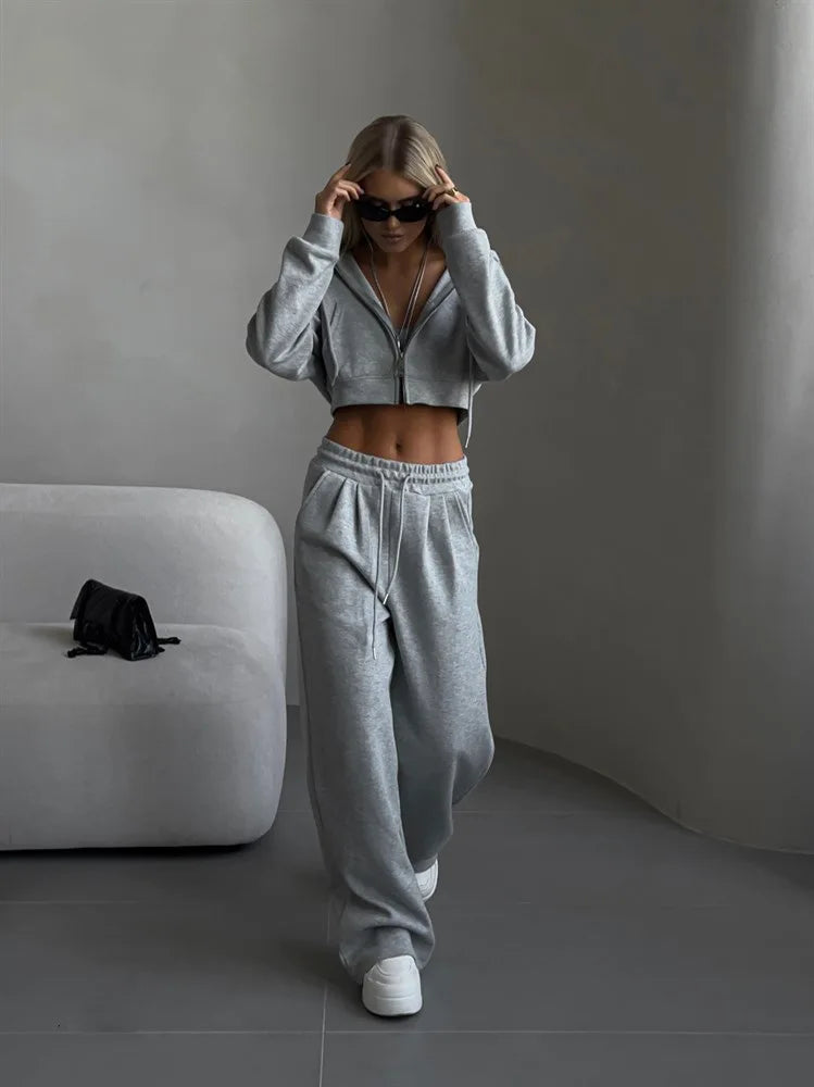 Women's Tracksuit™ Autumn Winter Fashion Casual Hooded Zipper Short Cardigan and Loose Pants Set