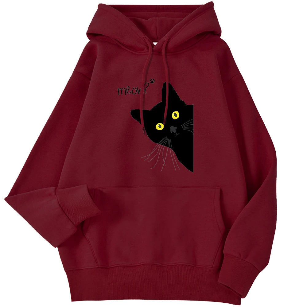 Women's Hoodies™ Meow Black Cat Printed Pullover Pocket Drop Sleeves Loose Hoodies