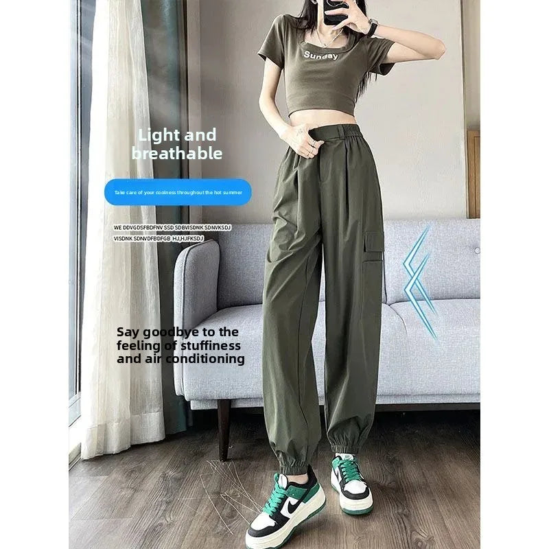 Women's Thin High Waist Cargo Pants™ Long Drapey Quick Dry Trousers