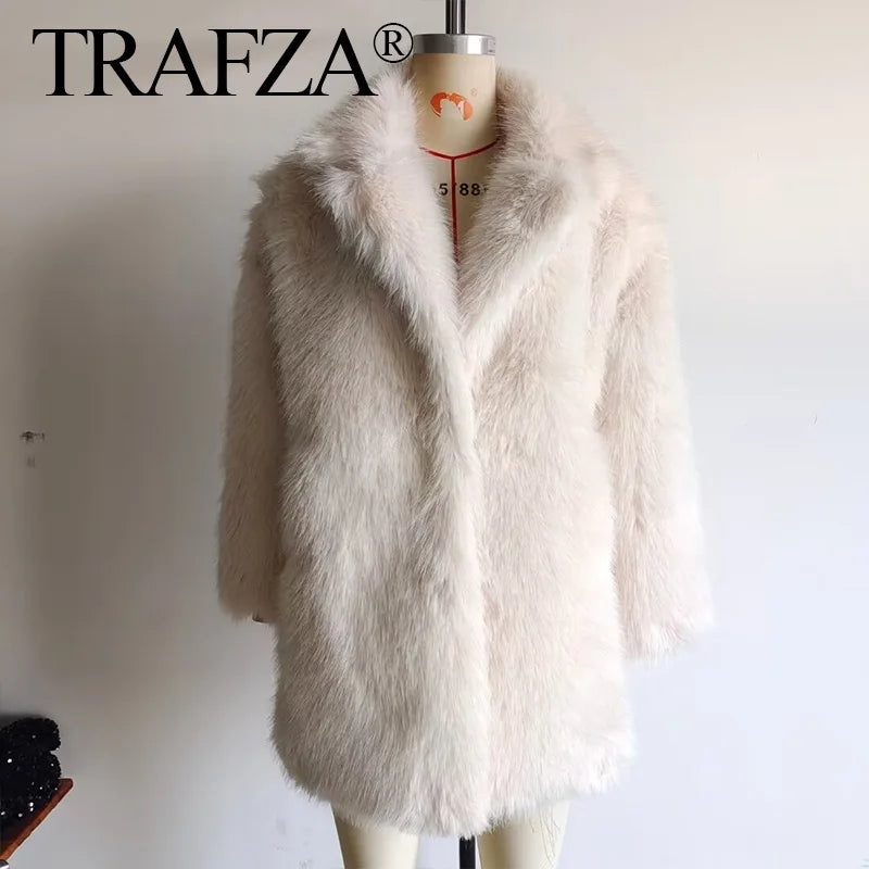 Women's Faux Fur Coat™ TRAFZA Female Chic Chill Long Sleeve Casual Warm Thicken Coat