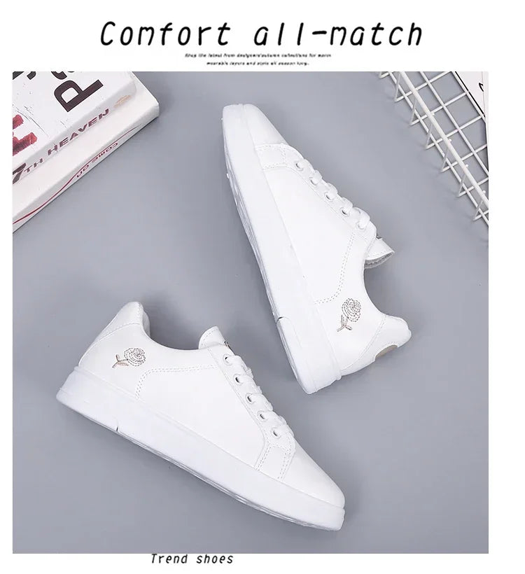 Women's Pu Casual Shoes™ White Breathable Flower Lace-Up Sneakers