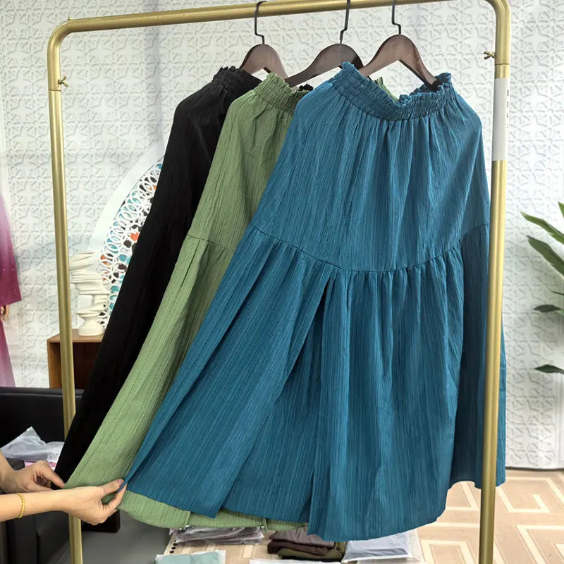 Women Bohemian Midi Skirt™ High Waist Solid A Line Ruffle Side Slit Skirts