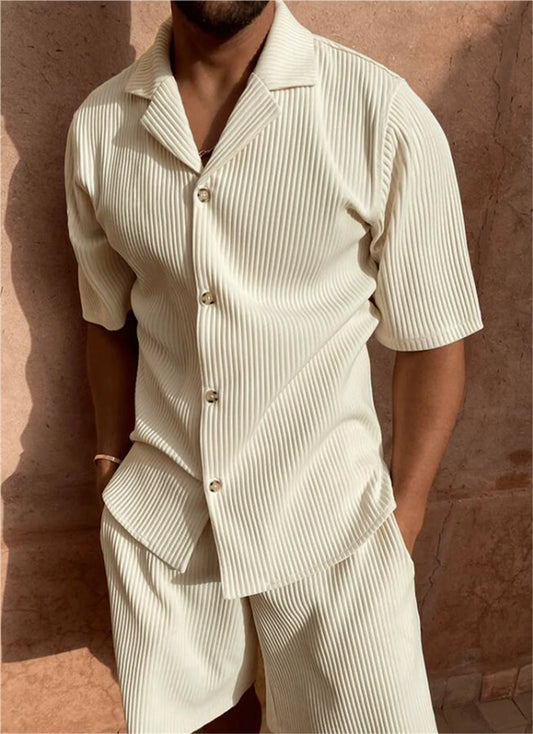 Men's Summer Suit™ Spring/Summer corduroy shorts sleeve shirt and shorts casual suit