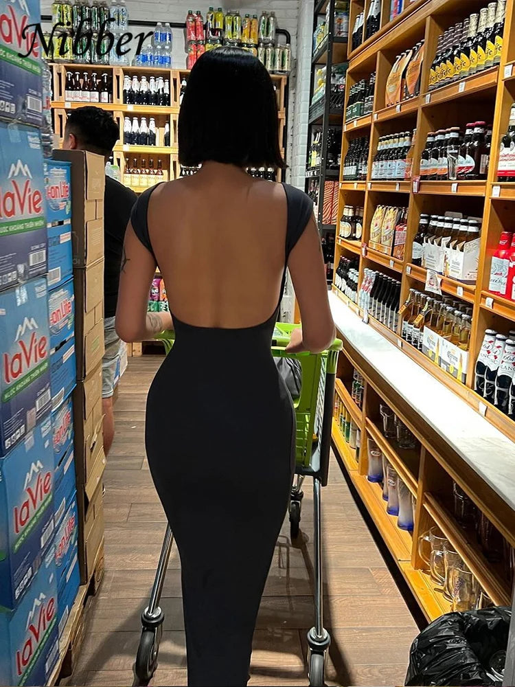 Women Backless Dress™ Elegant Elastic Slim Short Sleeve Long dresses