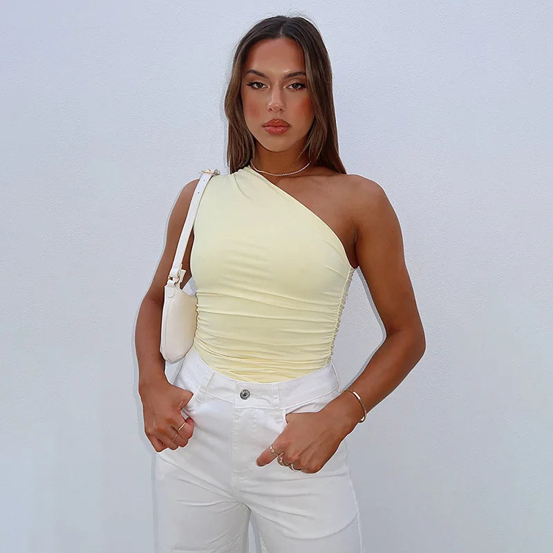 Women's One Shoulder Backless Shrink Tank Top™ Tight Sexy Sleeveless Neckless Slim T-Shirt