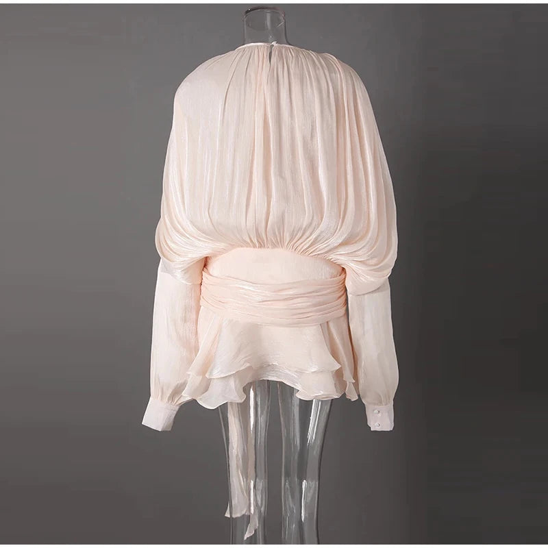 Women's Flounce Dress™ Loose V Neck Lace Up Hollow Out Lantern Sleeves Dress