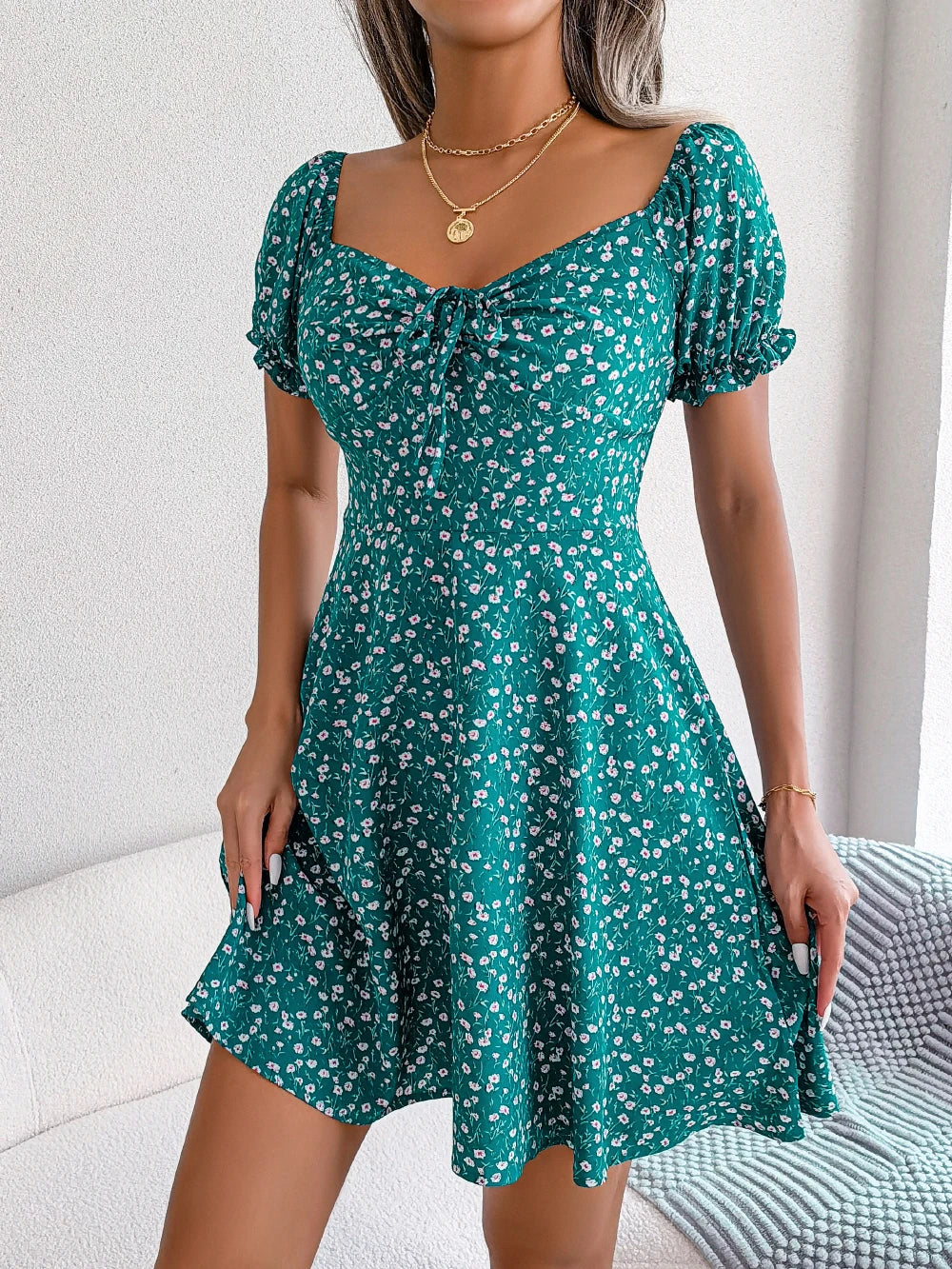 Women's Casual Ruffles Dress™ Short Sleeve Floral Print A Line Dress