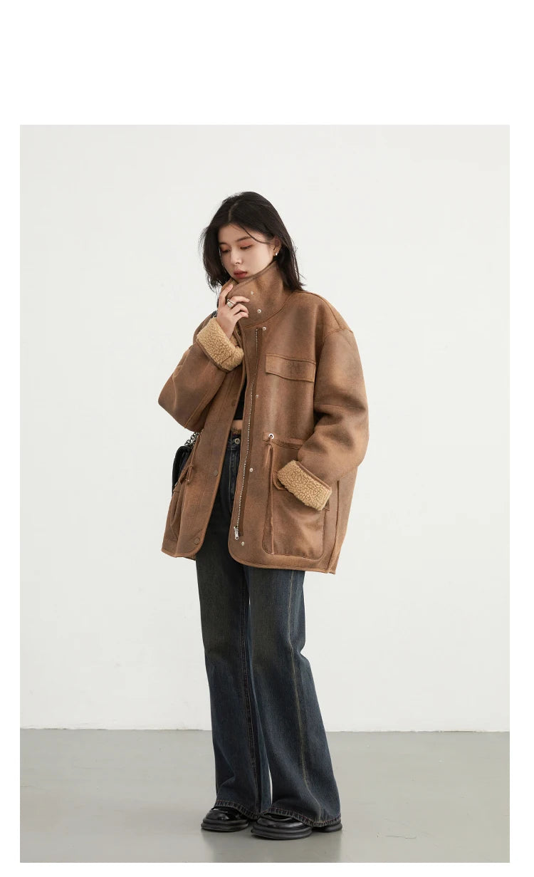 Women's Jackets™ CHIC VEN Thick Warm Solid Suede Reversible Outer Loose Coat