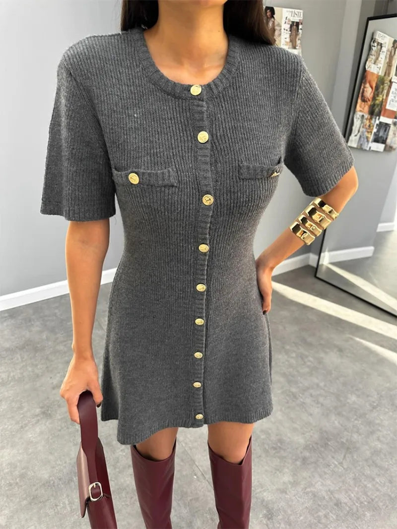 Women's Knit Dress™ Trendix Elegant Slim High Waist Short Sleeve Rib Sweater Bodycon Knitwear Dress