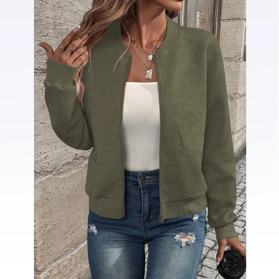 Women's zipper jacket™ baseball collar casual jacket